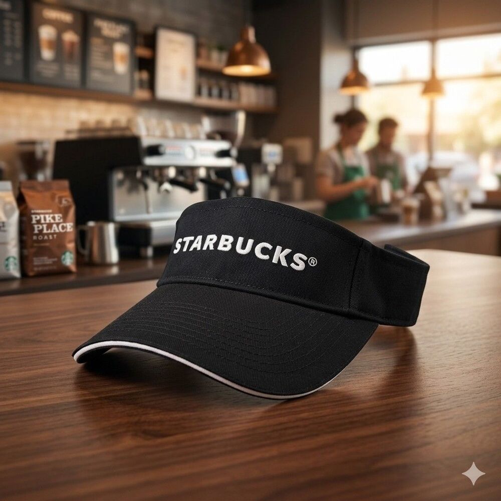 Starbucks Barista Visor Hat Black White Embroidered Logo Adjustable Cap